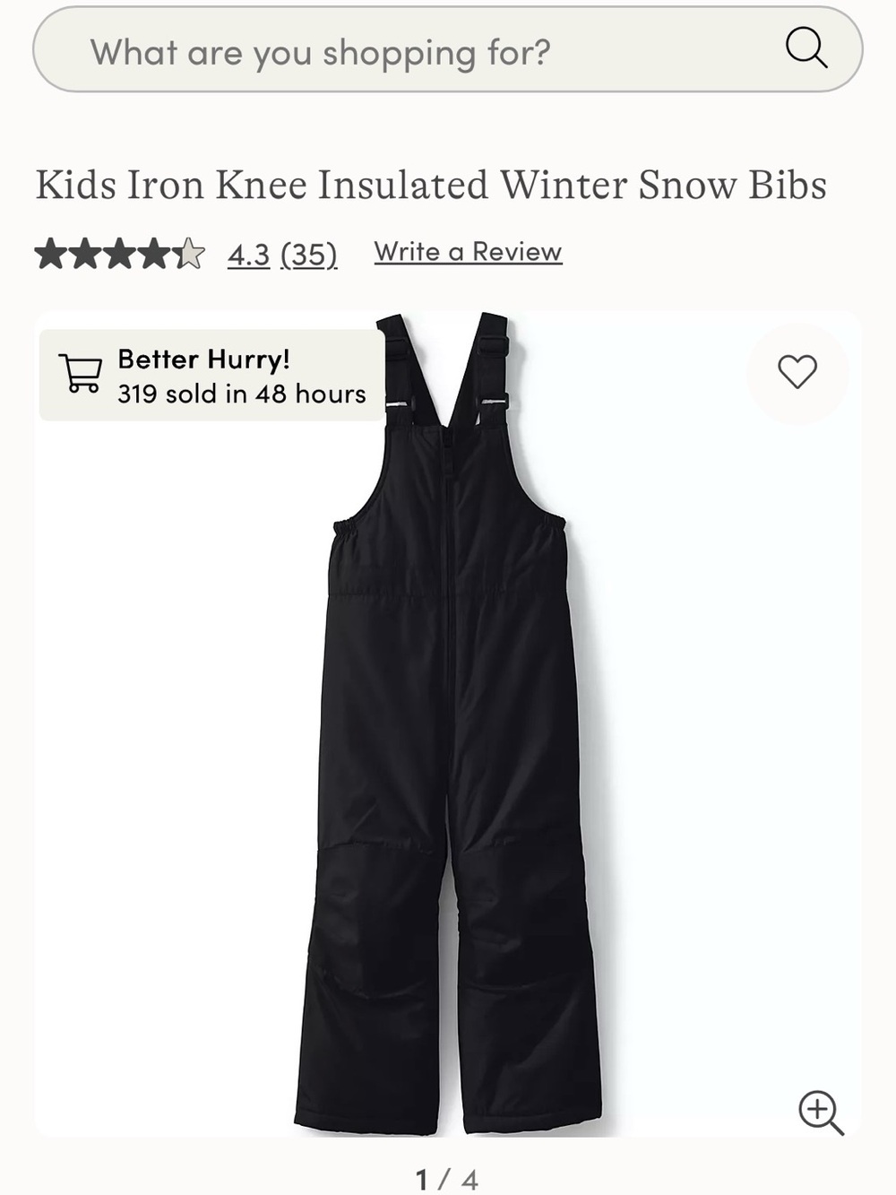 Lands' End Kids Black Insulated Snow Bibs size 10/12